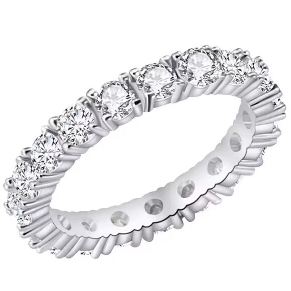 Elegant Sterling Silver Eternity Ring with Cubic Zirconia Wedding Band‎ Size 7 - Picture 6 of 8